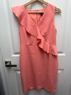 Ann Taylor Factory Sleeveless Coral Peach Ruffle V-Neck Dress NWT Size 4